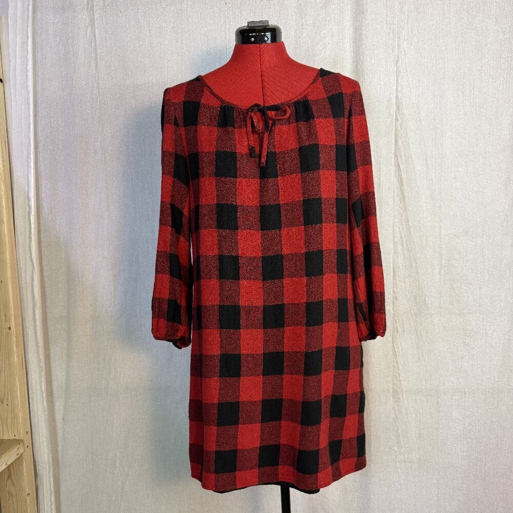 Madewell Womens Buffalo Plaid Dress Size Large Red Black Wool Blend Lined F736